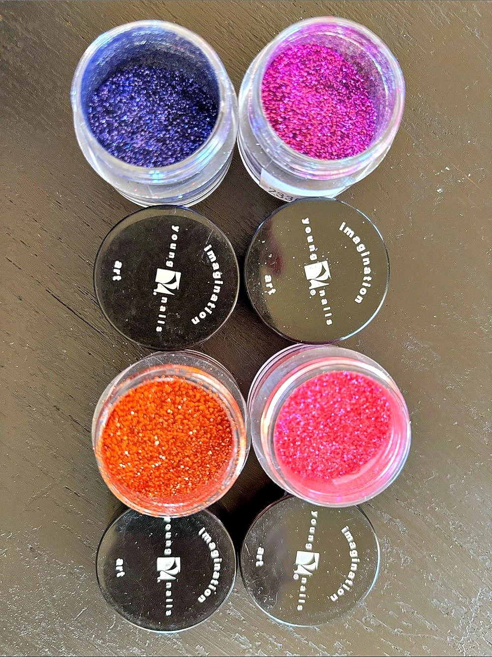Young Nails Imagination Art Glitter Powder Set of 4 Pink & Orange & Purple NEW 1
